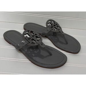 TORY BURCH Miller Gray Patent Leather Sandals Flip Flops Shoes Womens Size 7 M